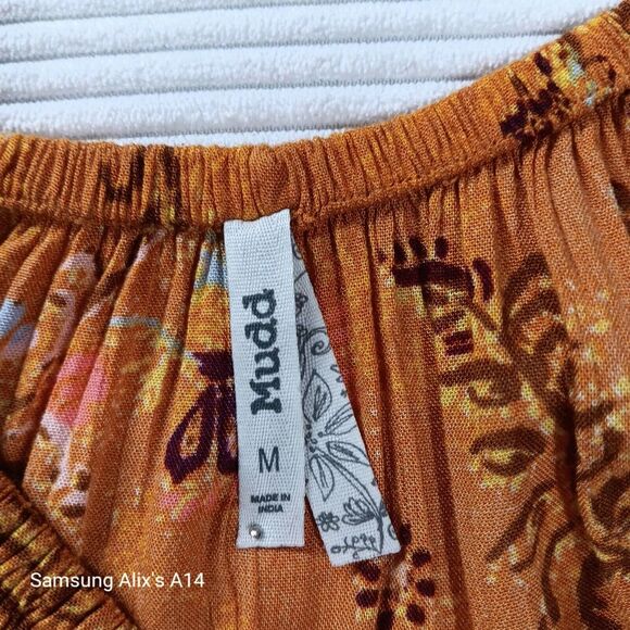 Mudd Womens Long Sleeve Tunic Romper Sz Medium Junior Floral Cottage Boho Orang - Picture 5 of 14